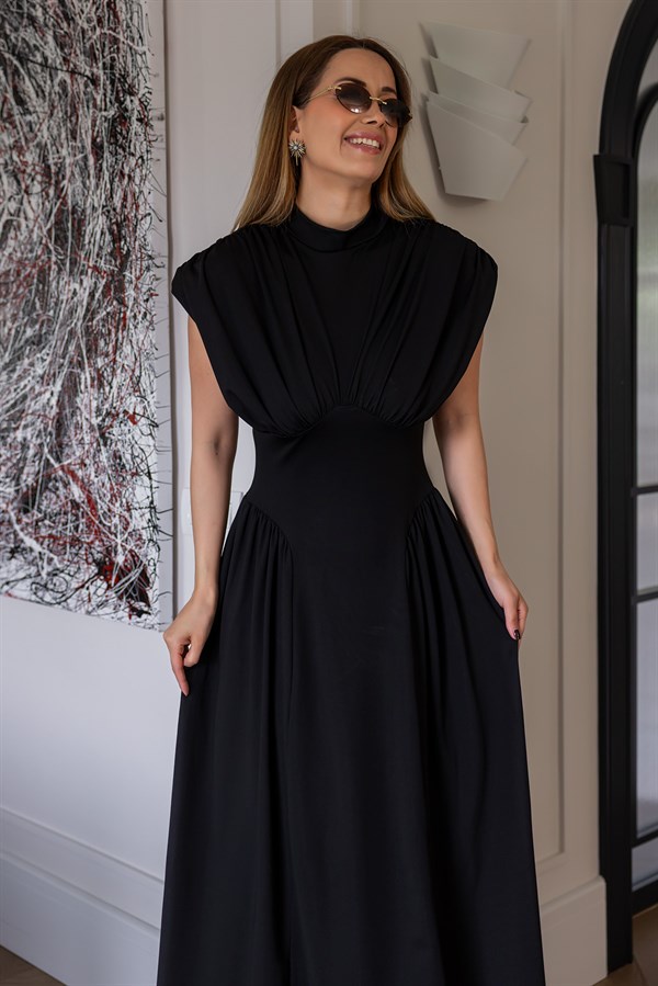 Sırt Bağlamalı Scuba Elbise - SİYAH
