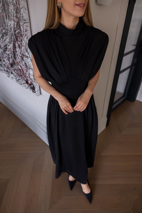 Sırt Bağlamalı Scuba Elbise - SİYAH