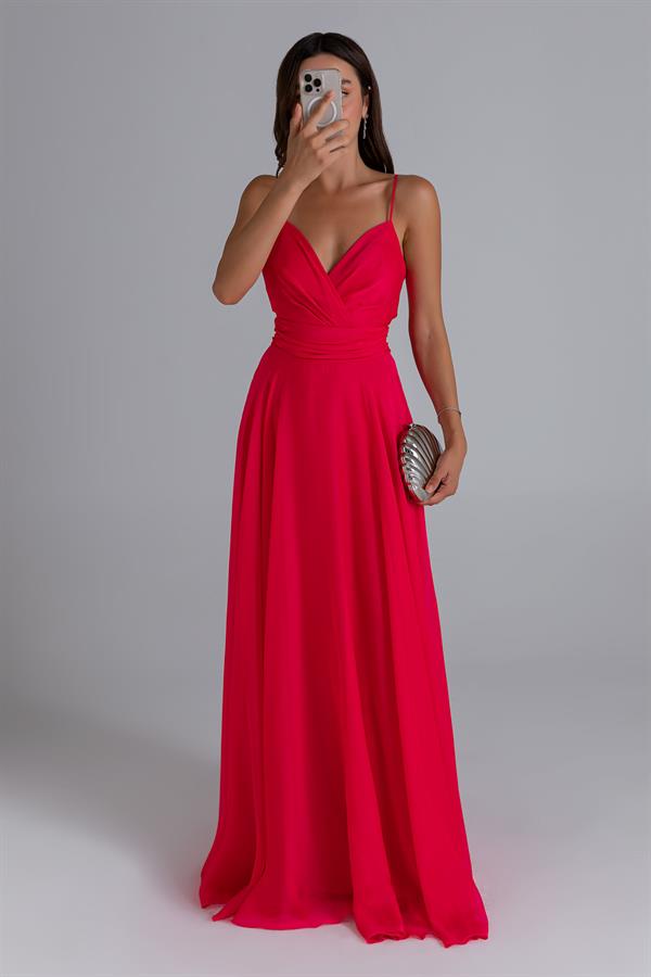 Sırt Çapraz Uzun Abiye - FUŞYA