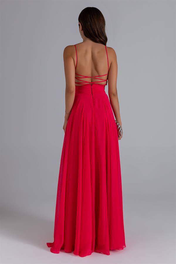 Sırt Çapraz Uzun Abiye - FUŞYA