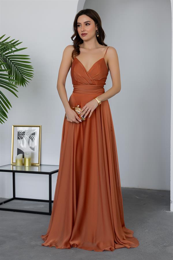 Sırt Çapraz Uzun Abiye - KİREMİT