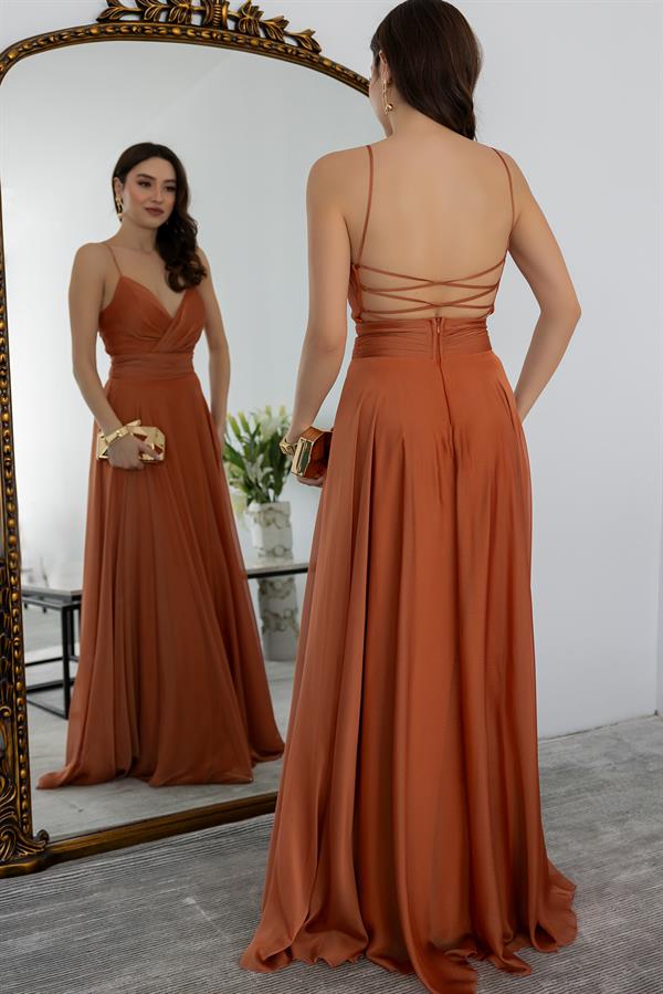 Sırt Çapraz Uzun Abiye - KİREMİT