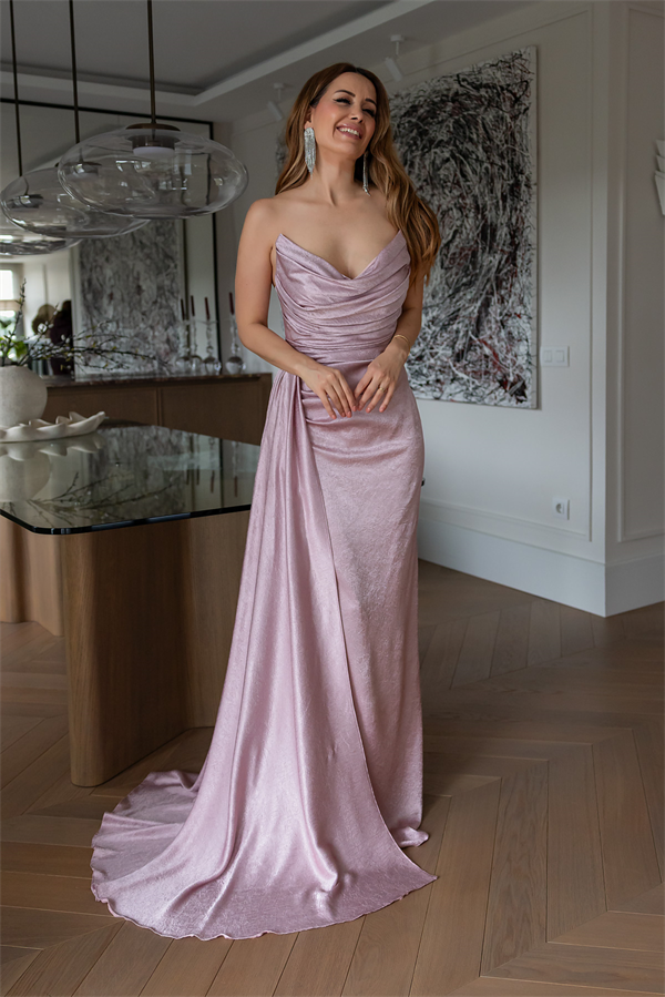 Straplez Bel Drapeli Abiye - PUDRA