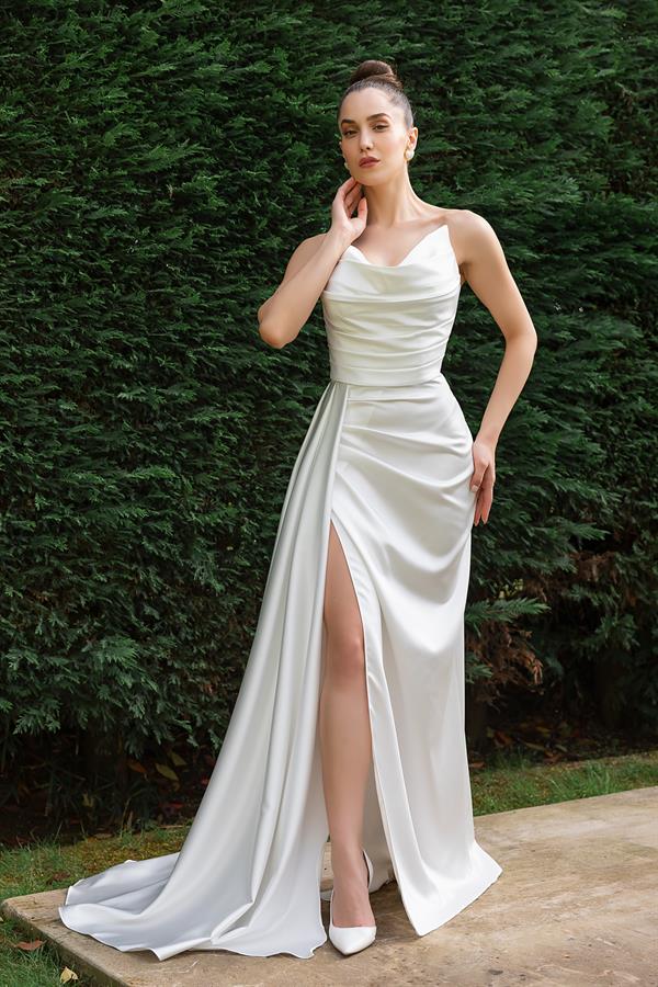 Straplez Tasarım Abiye - BEYAZ