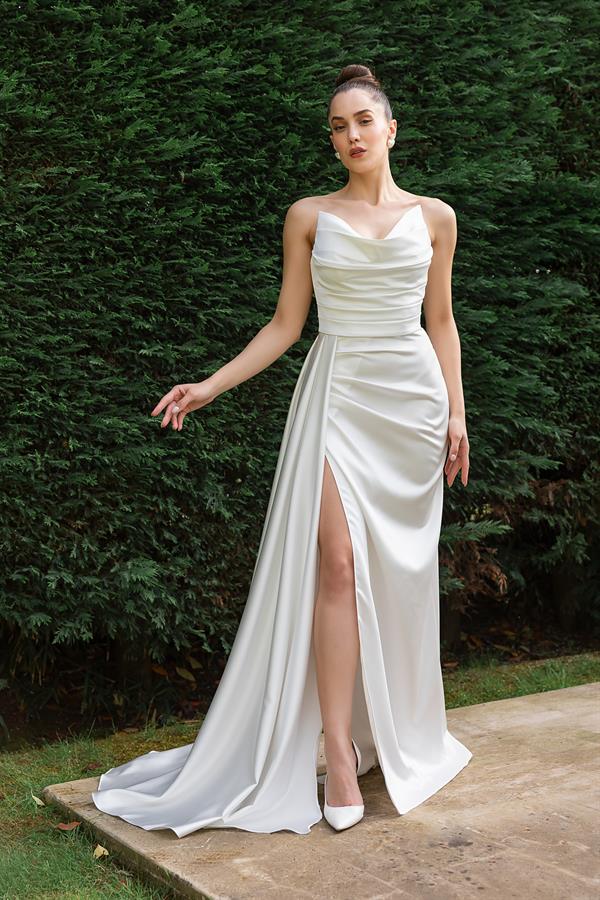 Straplez Tasarım Abiye - BEYAZ