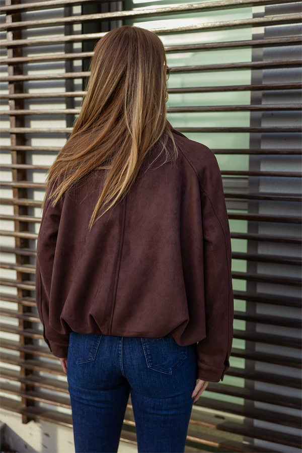 Süet Bomber Ceket - KAHVERENGİ