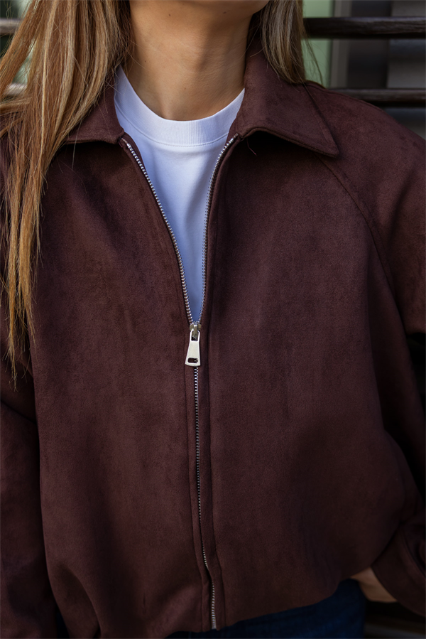 Süet Bomber Ceket - KAHVERENGİ