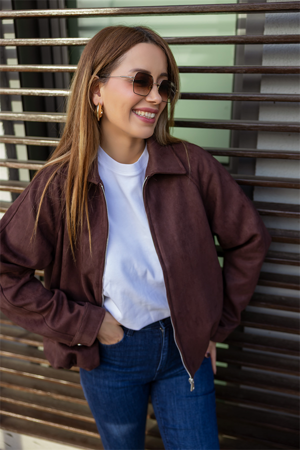 Süet Bomber Ceket - KAHVERENGİ