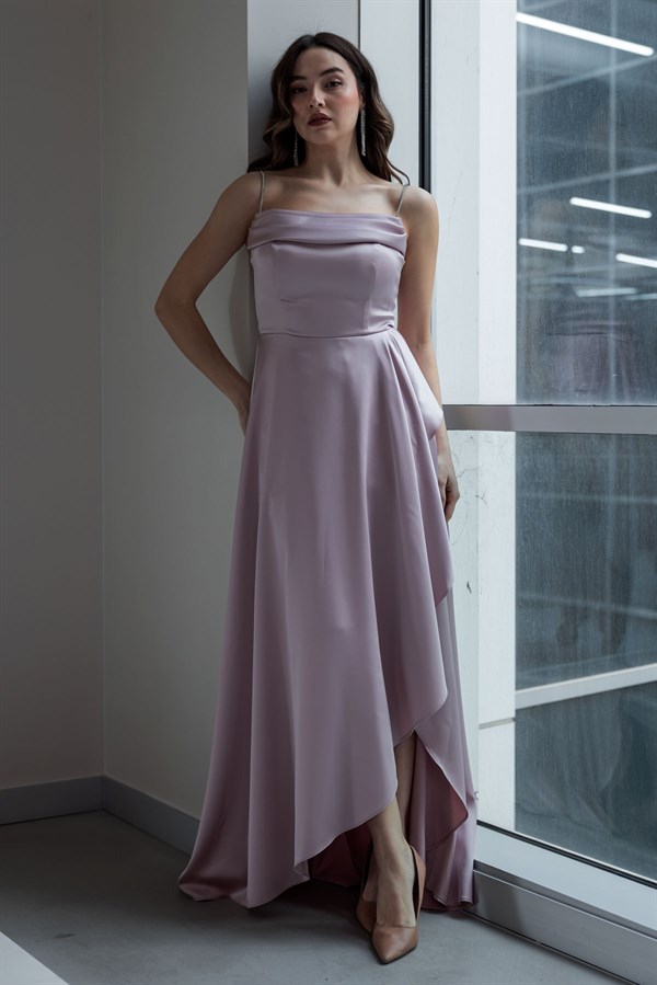 Taş Askılı Saten Abiye - PUDRA