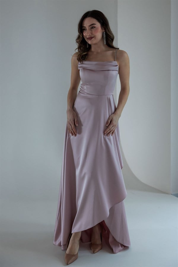 Taş Askılı Saten Abiye - PUDRA