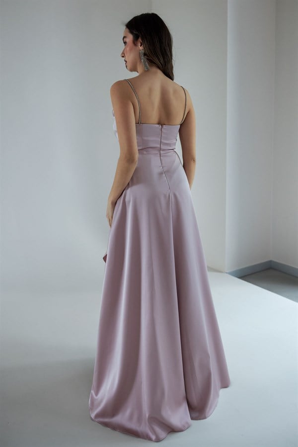 Taş Askılı Saten Abiye - PUDRA