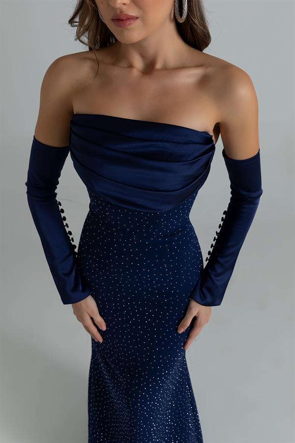 Taş Baskılı Abiye - LACİVERT