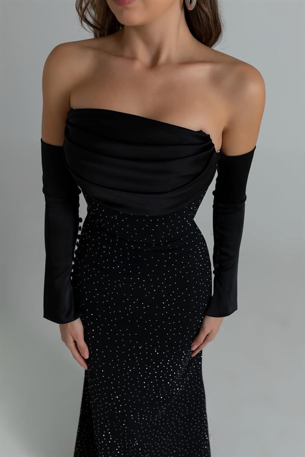 Taş Baskılı Abiye - SİYAH