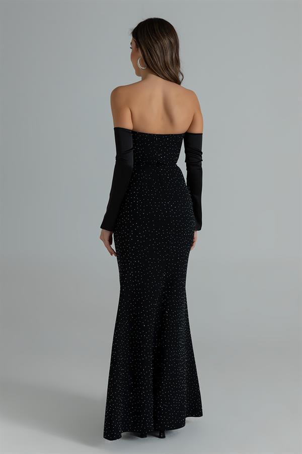 Taş Baskılı Abiye - SİYAH