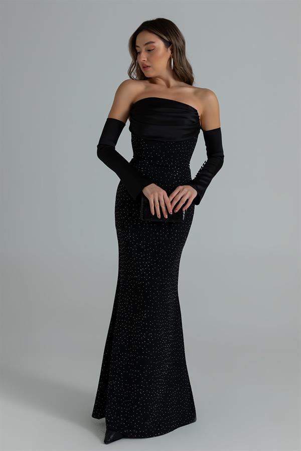 Taş Baskılı Abiye - SİYAH