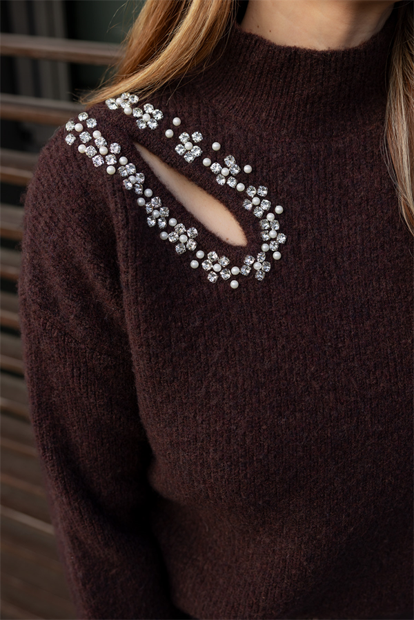 Taş Detay Premium Kazak - KAHVERENGİ