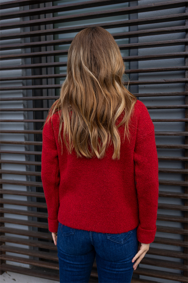 Taş Detay Premium Kazak - KIRMIZI