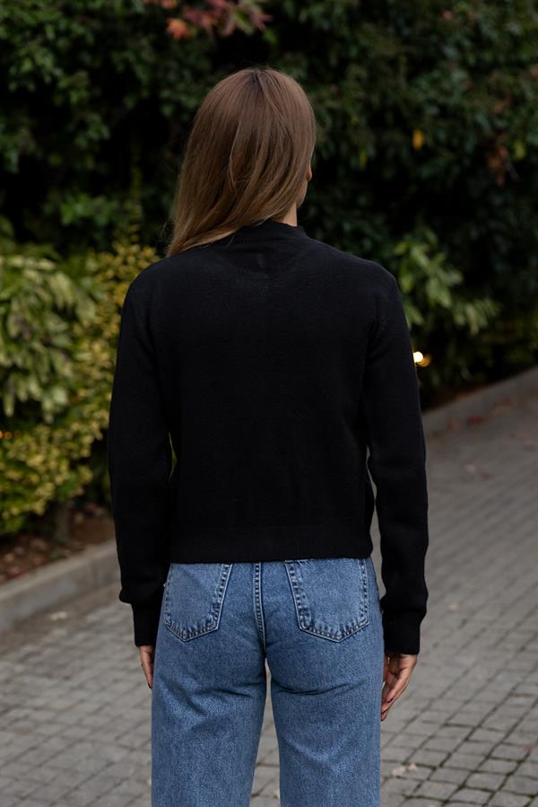 Taş Detaylı Triko Hırka - SİYAH