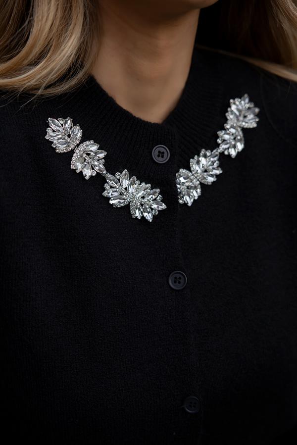 Taş Detaylı Triko Hırka - SİYAH