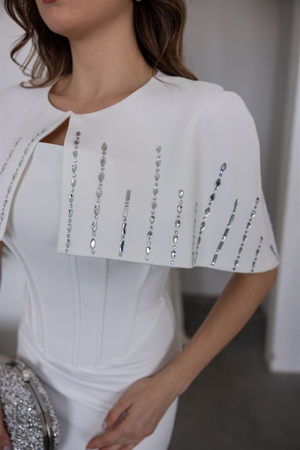 Taş İşlemeli Bolero Abiye - BEYAZ