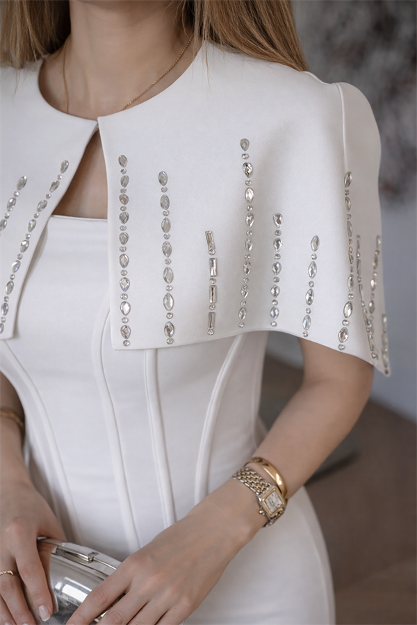 Taş İşlemeli Bolero Abiye - BEYAZ