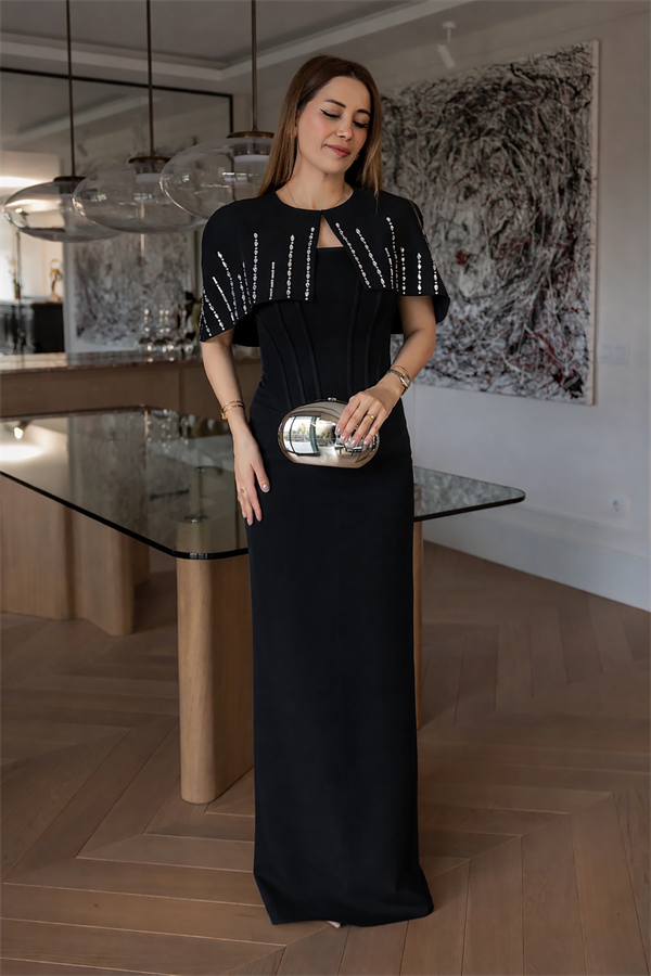 Taş İşlemeli Bolero Abiye - SİYAH