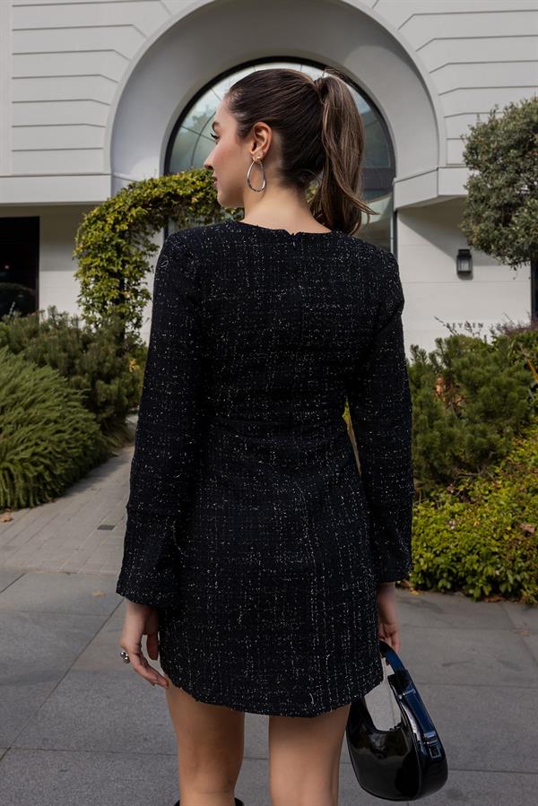 Taş İşlemeli Tüvit elbise - SİYAH