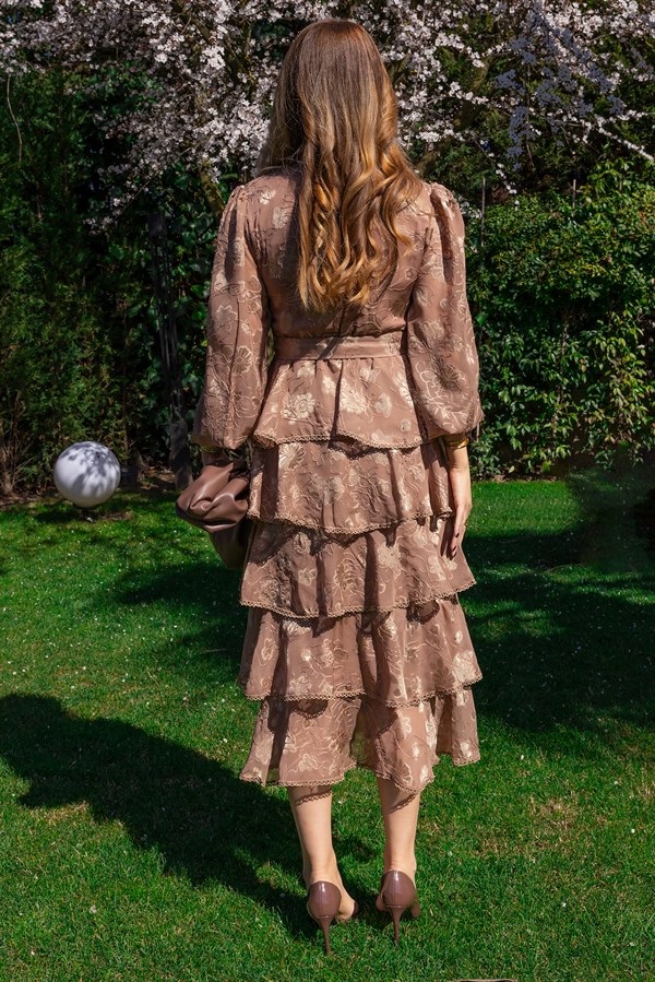 Tasarım Etek Kat Elbise - CAMEL