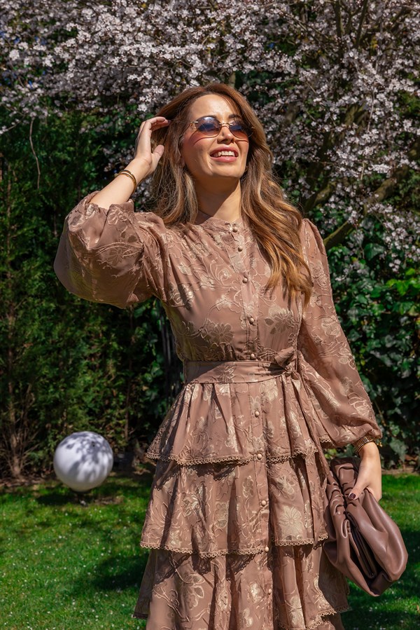 Tasarım Etek Kat Elbise - CAMEL