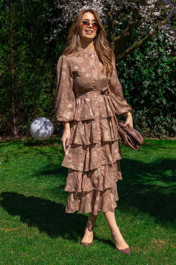 Tasarım Etek Kat Elbise - CAMEL