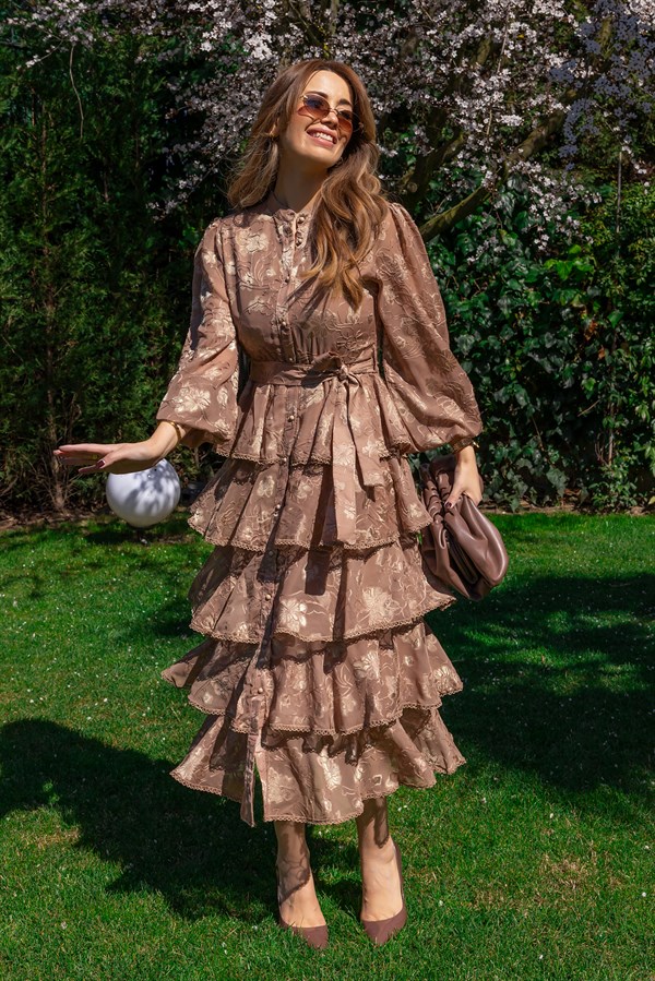 Tasarım Etek Kat Elbise - CAMEL