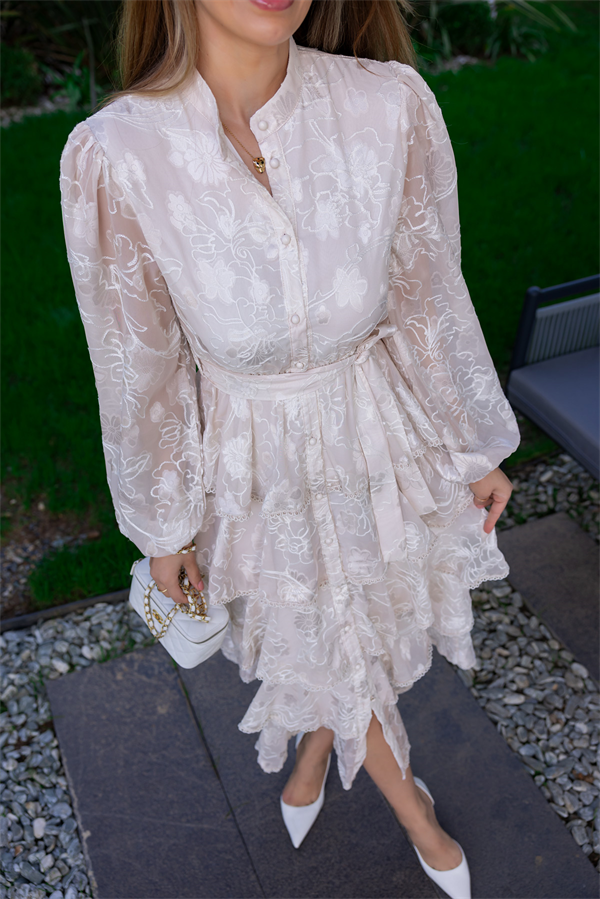 Tasarım Etek Kat Elbise - KREM