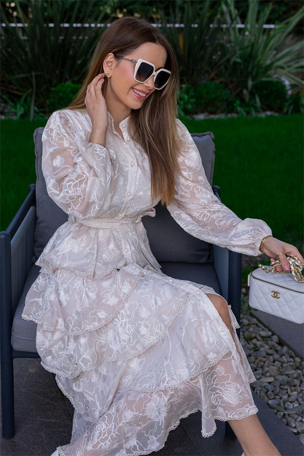 Tasarım Etek Kat Elbise - KREM