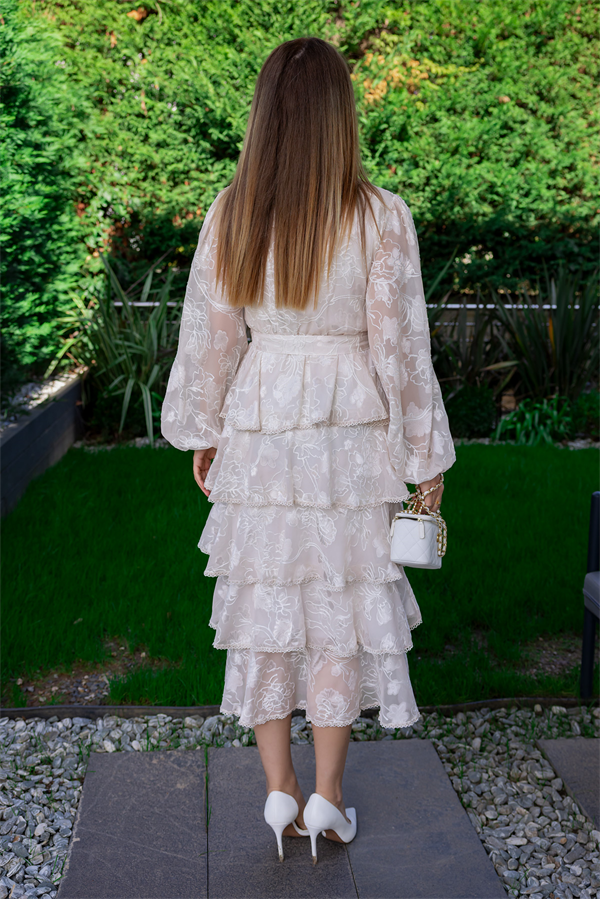 Tasarım Etek Kat Elbise - KREM