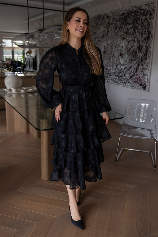 Tasarım Etek Kat Elbise - SİYAH