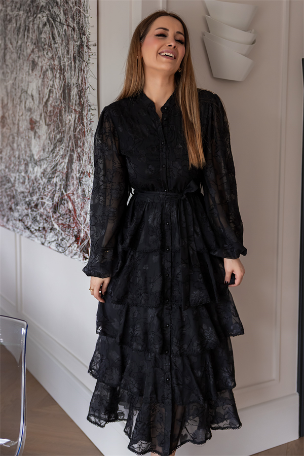 Tasarım Etek Kat Elbise - SİYAH