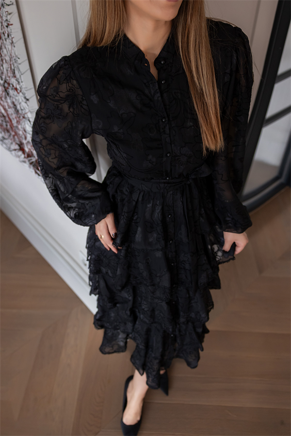 Tasarım Etek Kat Elbise - SİYAH