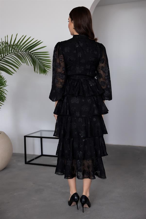 Tasarım Etek Kat Elbise - SİYAH