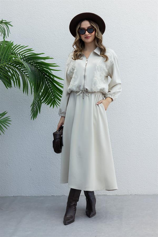 Tasarım Etekli Takım - EKRU