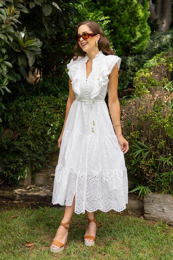 Tasarım Fisto Elbise - BEYAZ