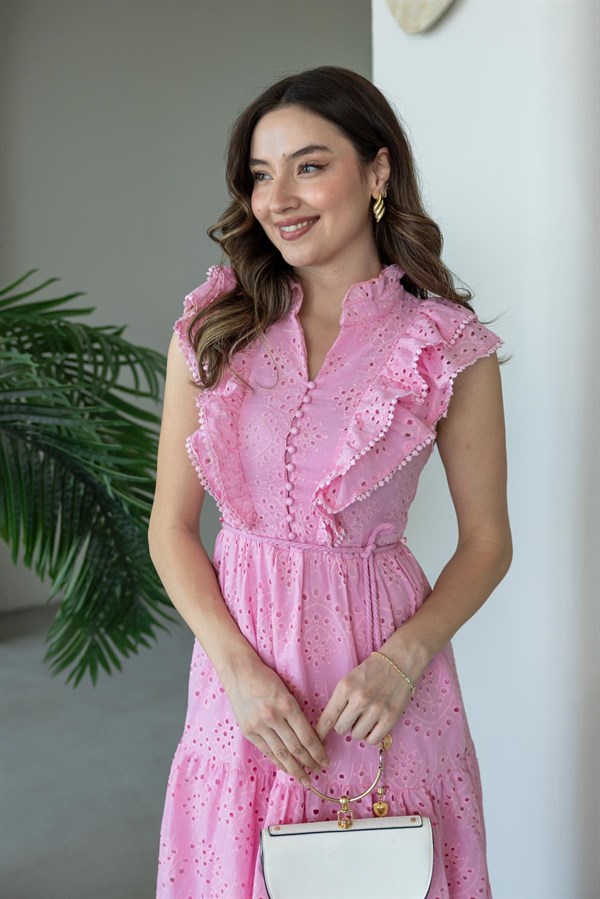 Tasarım Fisto Elbise - PEMBE