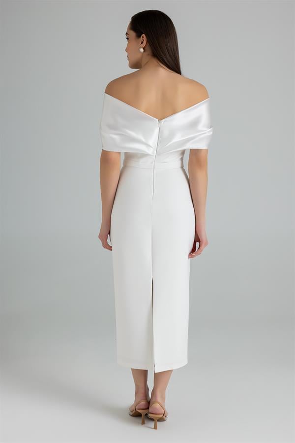 Designer Pearl Embellished Pencil Gown - White
