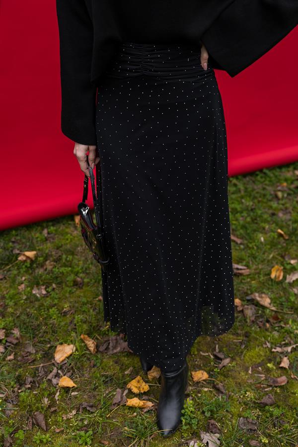 Taşlı Tül Etek - SİYAH