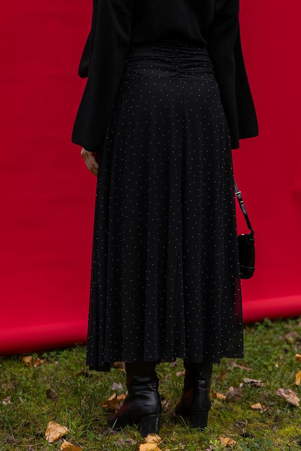 Taşlı Tül Etek - SİYAH