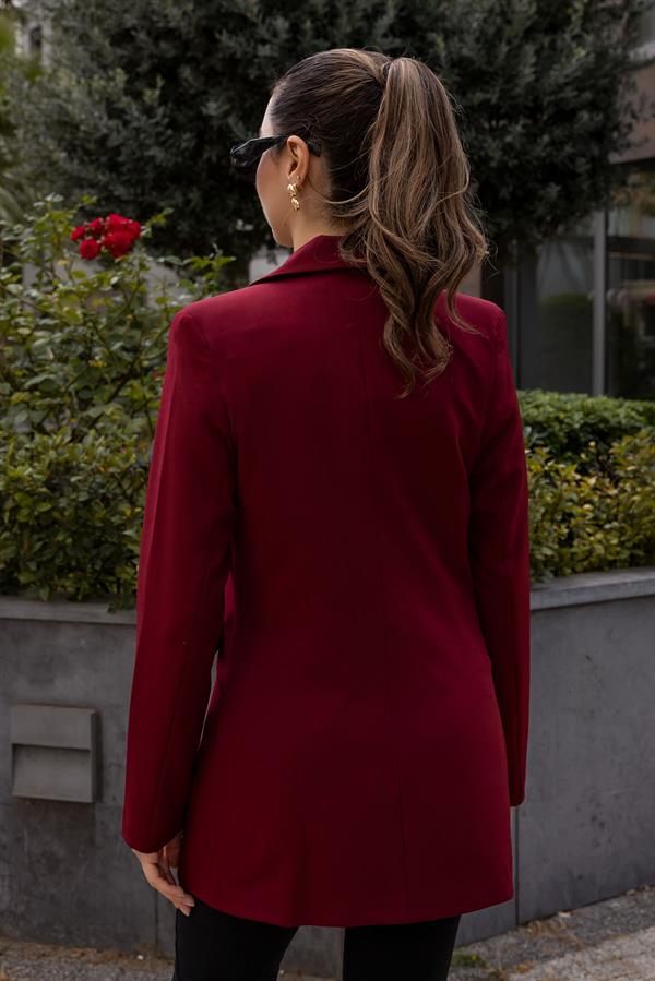 Tek Düğmeli Blazer Ceket - BORDO