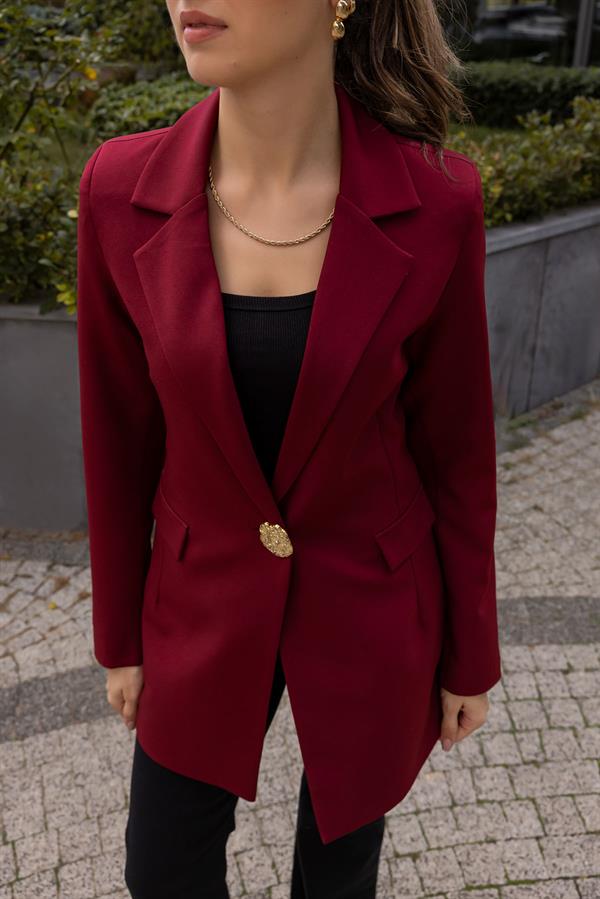 Tek Düğmeli Blazer Ceket - BORDO