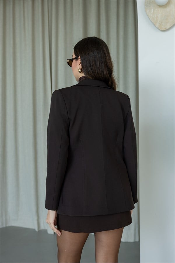 Tek Düğmeli Klasik Blazer Ceket - KAHVERENGİ