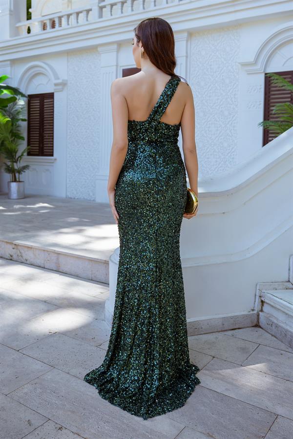 Tek Omuz Balık Abiye - ZÜMRÜT YEŞİL