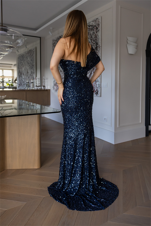 Tek Omuz Pullu Abiye - LACİVERT