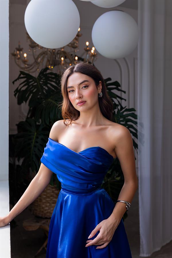 Tek Omuz Saten Abiye - LACİVERT